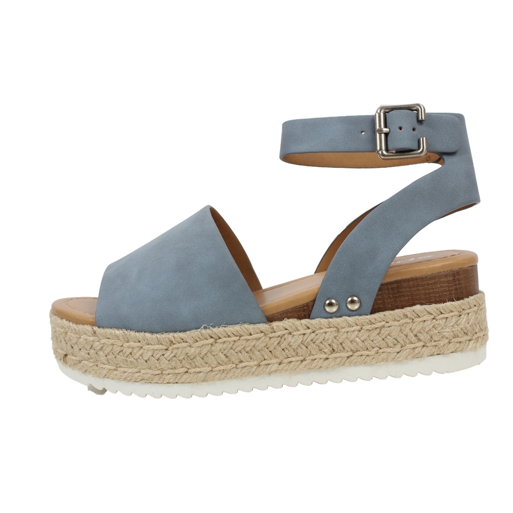 Blue Open Toe Halter Ankle Strap Espadrille - Picture 2 of 5